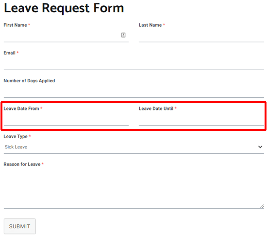 Leave Request Form Creating a WordPress Form with Date Time Picker