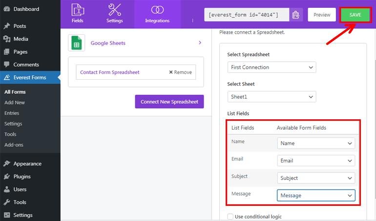 Mapping Fields Sending Contact Form Data to Google Sheets