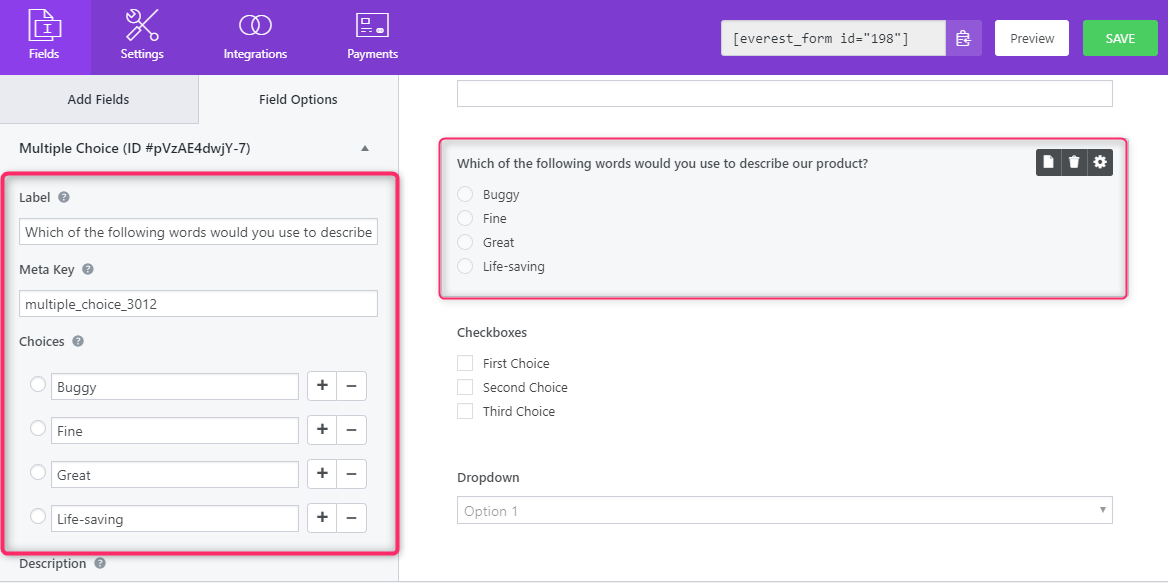 Multi choice wordpress survey