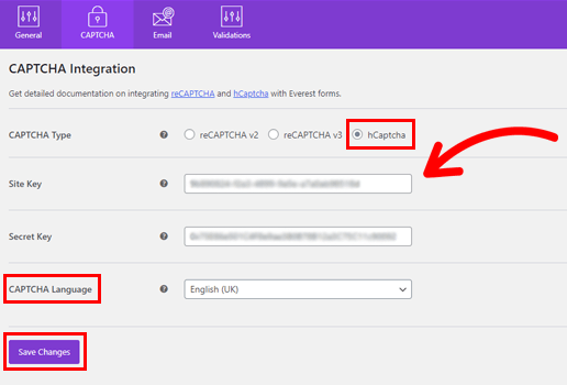 Paste hCaptcha Keys