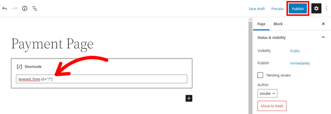 Paste Payment Form Shortcode