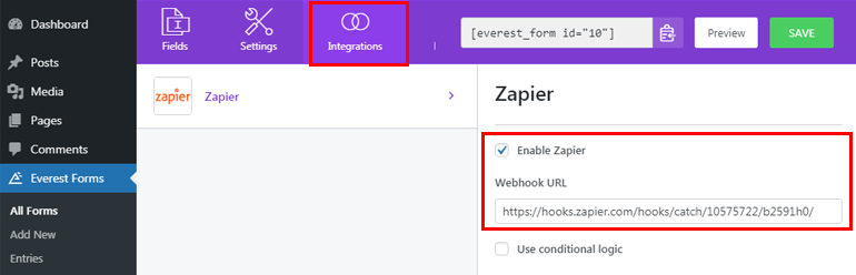 Pasting Webhook URL