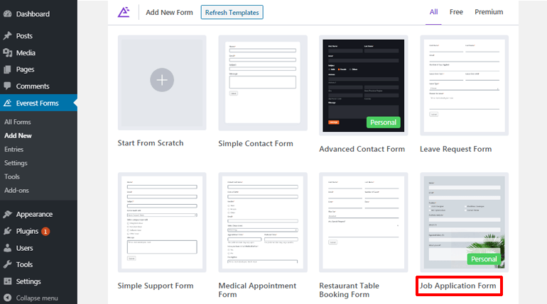 Pre-built Job Application Form Template