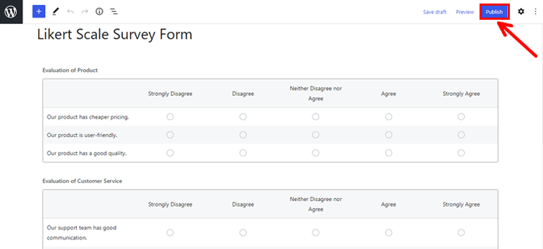 Publish Likert Scale Survey Form