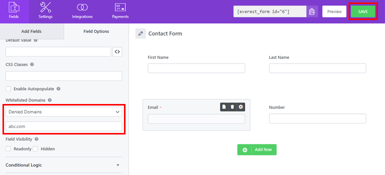 Set Denied Domains