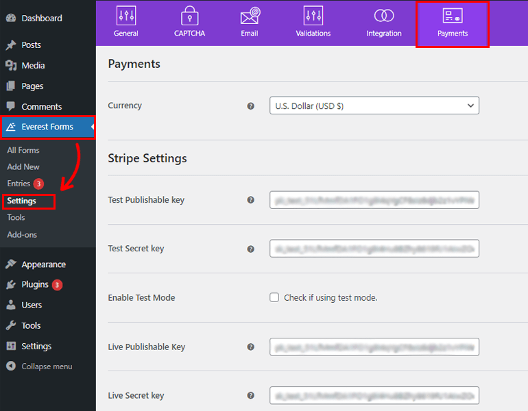 Settings Payment