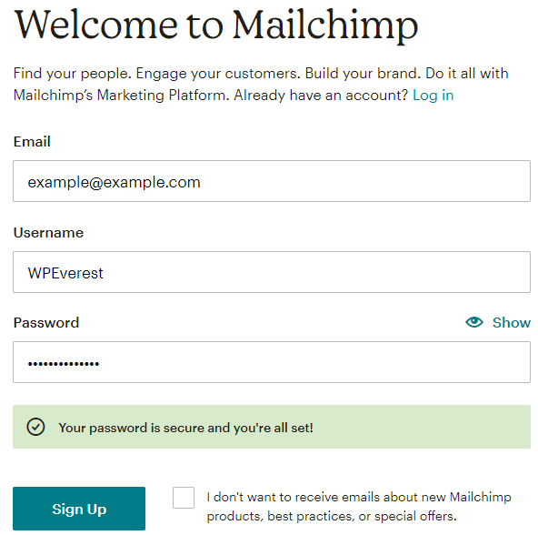 Sign Up MailChimp