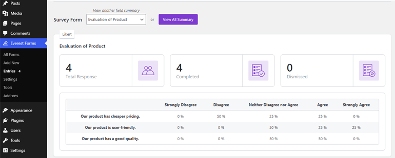 View Individual or All Field Summary 