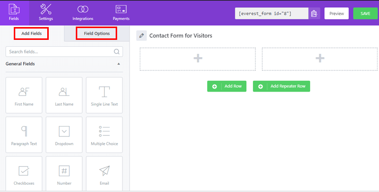 WordPress Form Repeatable Fields Builder Interface