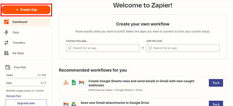 Zapier Dashboard