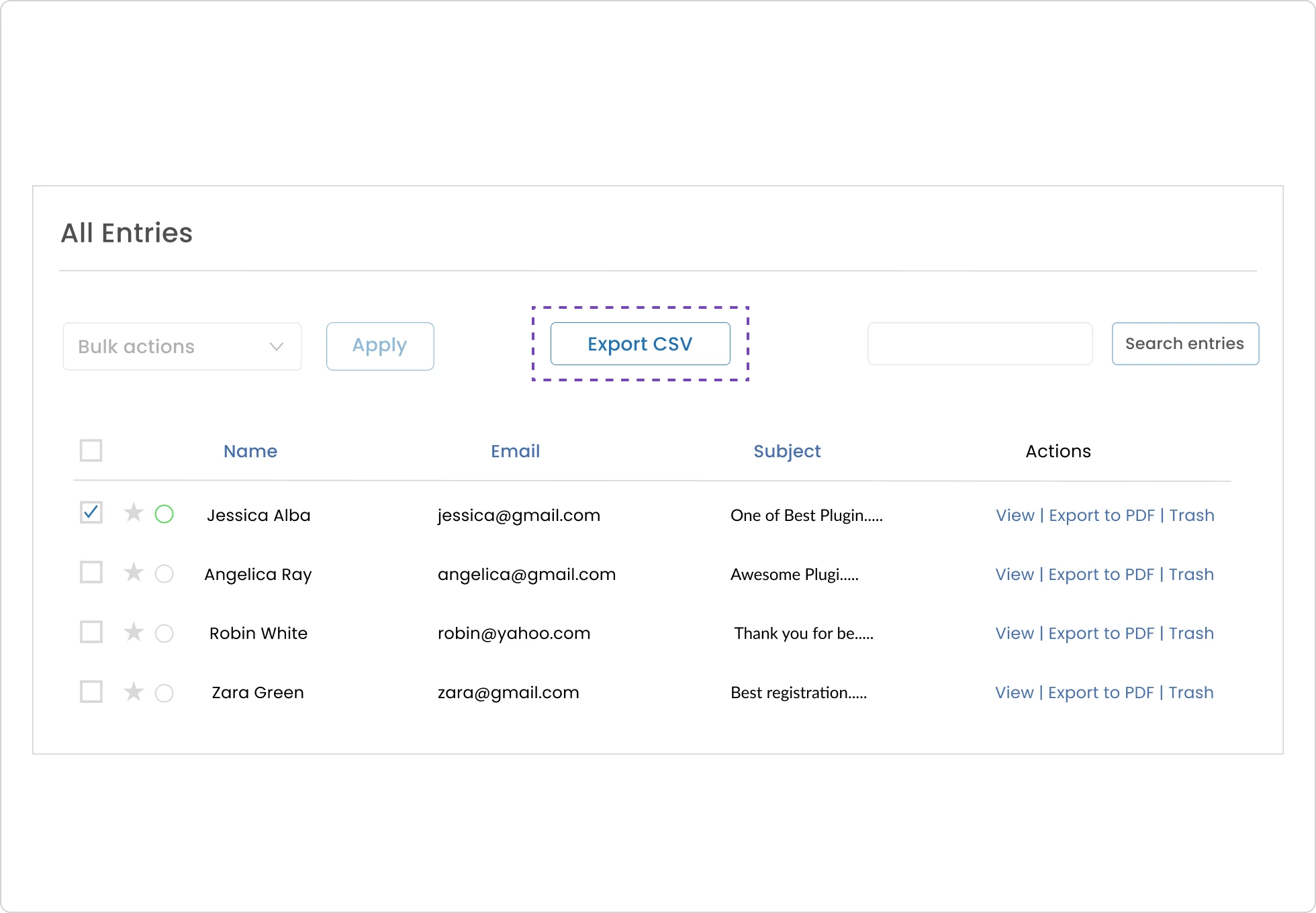 Export Entries